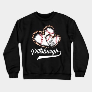 Pittsburgh, leopard, twin hearts, baseball player, vintage Crewneck Sweatshirt